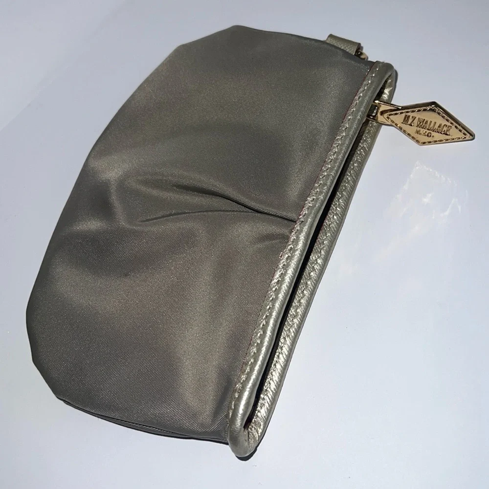 MZ Wallace Khaki Gray Zip Pouch Clutch Bag